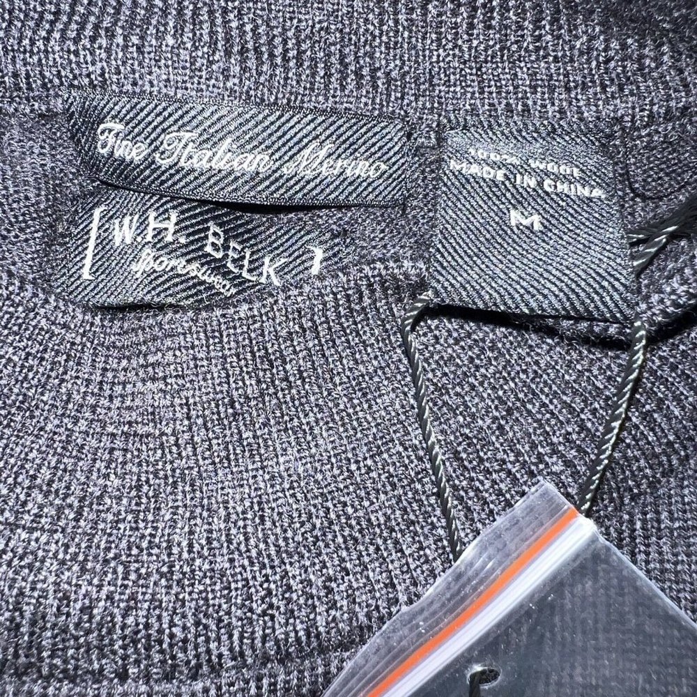 WH Belk Sportswear Mens Italian Merino Wool Sweater Size M Charcoal Gray Flaws - Picture 3 of 6